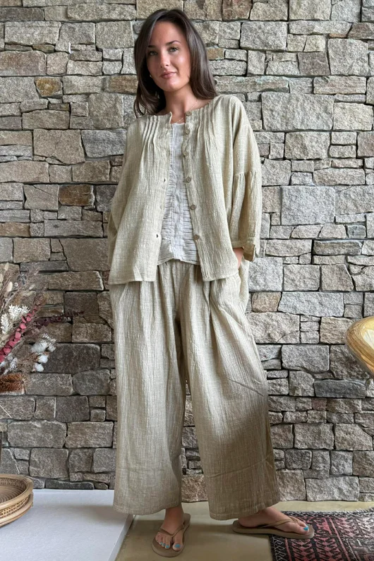 Loom & Thread Pin Tuck Blouse Washed Oat /40=